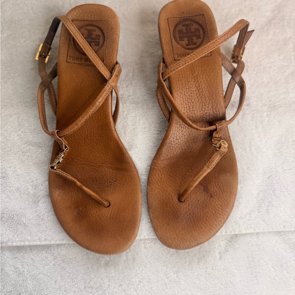 Tory Burch Chestnut Brown Leather Strappy Toe-Post Sandals